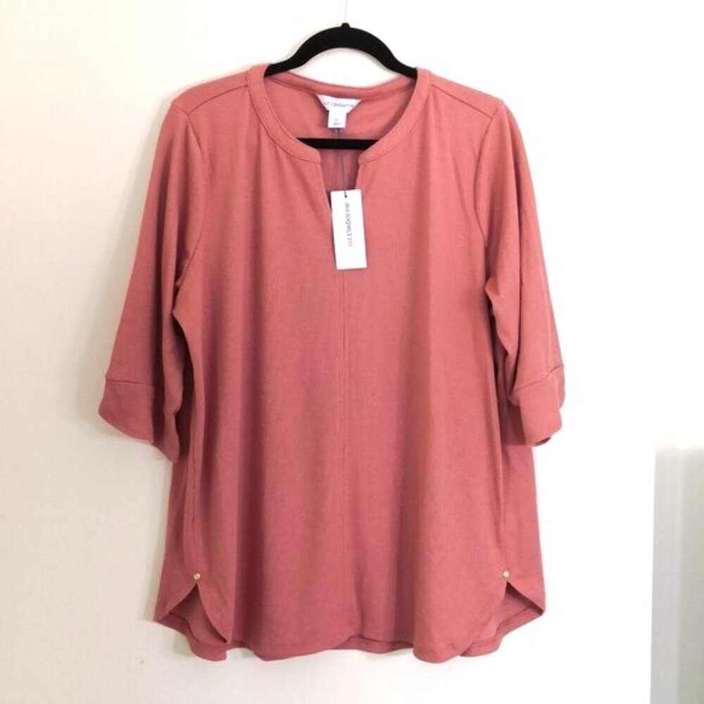Liz Claiborne Collarless Split Neck 1/2 Sleeve Tunic Top Size XL